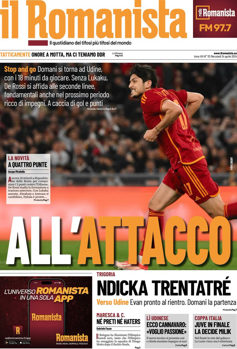 #GiornaliSportivi #24aprile #rassegnastampa #edicola #EdicolaKarda 

#SerieA #Inter #campioniditalia #IM2Stars 

#CoppaItalia #LazioJuventus #AtalantaFiorentuna 

#Calciomercato 

#LBA #LBF #LNP #Playoff #Playout 

#SerieBKT #Ternanacalcio 

#SerieCNow #perugiacalcio