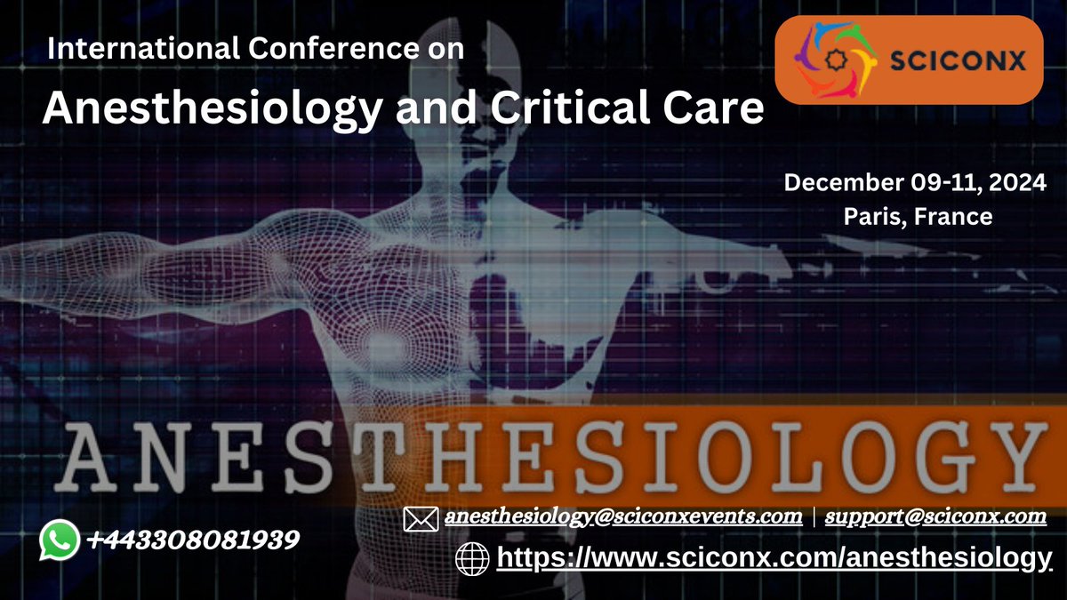 🎉 Exciting News! Join us at the International Conference On Anesthesiology and Critical Care in Paris, France, from December 09-11, 2024. Register now and be part of transformative discussions! #Anesthesiology2024 #ParisConference