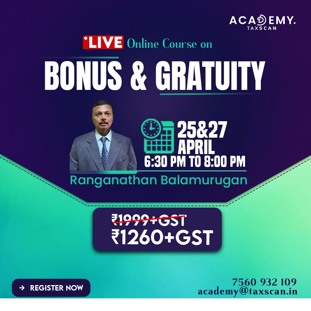 🚨 LAST DAY TO REGISTER

🟢 Live Online Course on Bonus & Gratuity

For Queries - 7560 932 109, academy@taxscan.in

#gratuity #bonus #forma #formb #formc #formd #penalty #insurance #protectionagainstattachment #Training #Certificate #Certification #LiveCourse #OnlineLearning