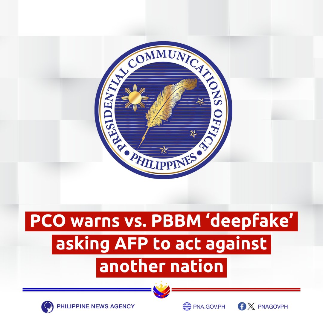 Malacañang warned the public against a video content on social media that has been manipulated using deepfake technology to make it appear as if President Ferdinand R. Marcos Jr. is directing the military to act against a particular country.

FULL STORY: pna.gov.ph/articles/12232…