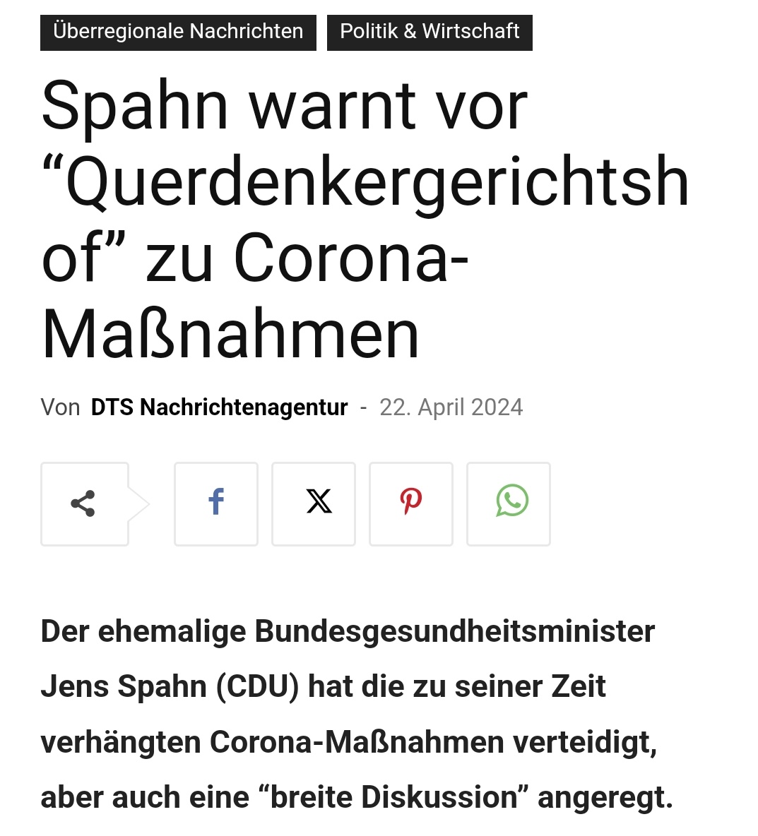 Es muss außer Frage stehen, dass die seinerzeitigen #Corona-Maßnahmen unabhängig aufgearbeitet werden. Wer diese Aufarbeitung fürchtet, hat etwas zu verbergen. #Spahn #Querdenkergerichtshof 👇

presse-augsburg.de/spahn-warnt-vo…