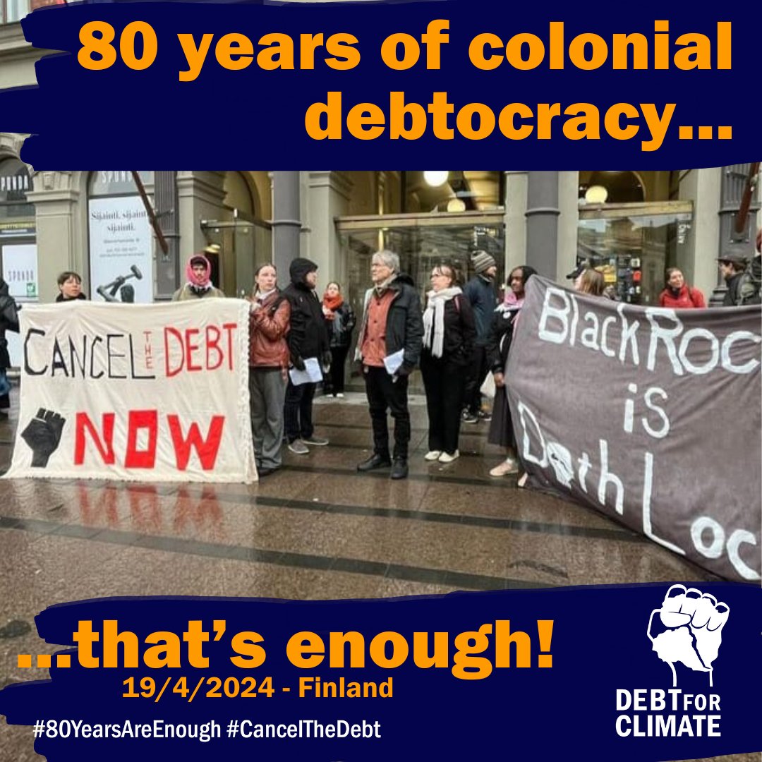 Last Friday @DebtxClimateFin took action during the @Imf and @worldbank annual spring meeting demanding immediate debt cancellation for the Global South!❌ They started their march and interactive demonstration from Ministry of Finance to Bank of Nordea and onwards to BlackRock…