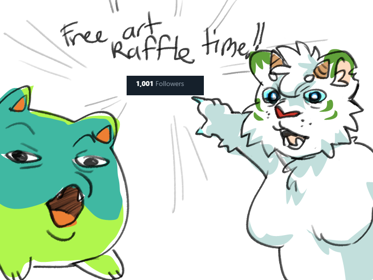 LOOK IVE REACHED IT!! THANK YOU FOR YALLS SUPPORTS IN HERE, as thanks i will make free raffle art :D 
will draw a few~ so please follow some rules to participate 

🍙 follow me 
🍙 repost 
🍙 COMMENT BELOW WITH UR CHARACTER REF 

GOODLUCK EVERYONE ✨
will end by this weekend 28th