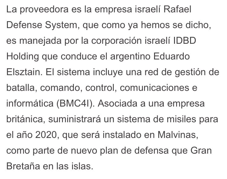 Sabías que Elsztein, el jefe de Milei, instaló los misiles y sistemas de comunicaciones BMC4I israelíes comprados por los ingleses para defender la ocupación de Malvinas?