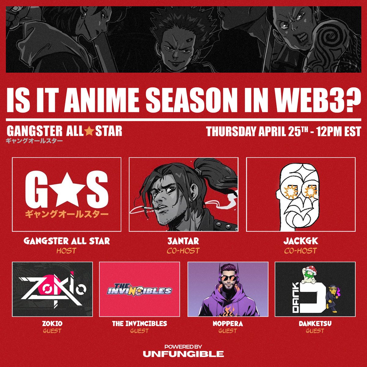 Is it Anime Season in Web3?

Take a deep dive in our Spaces this Thursday 12PM EST alongside our panelists!

<a href="/3antar_eth/">3antar ★</a> <a href="/jack_gk/"></a> <a href="/zokioverse/">Zokio</a> <a href="/InvinciblesXYZ/">The Invincibles</a> <a href="/noppera/"></a> <a href="/DanketsuNFT/">Danketsu</a>