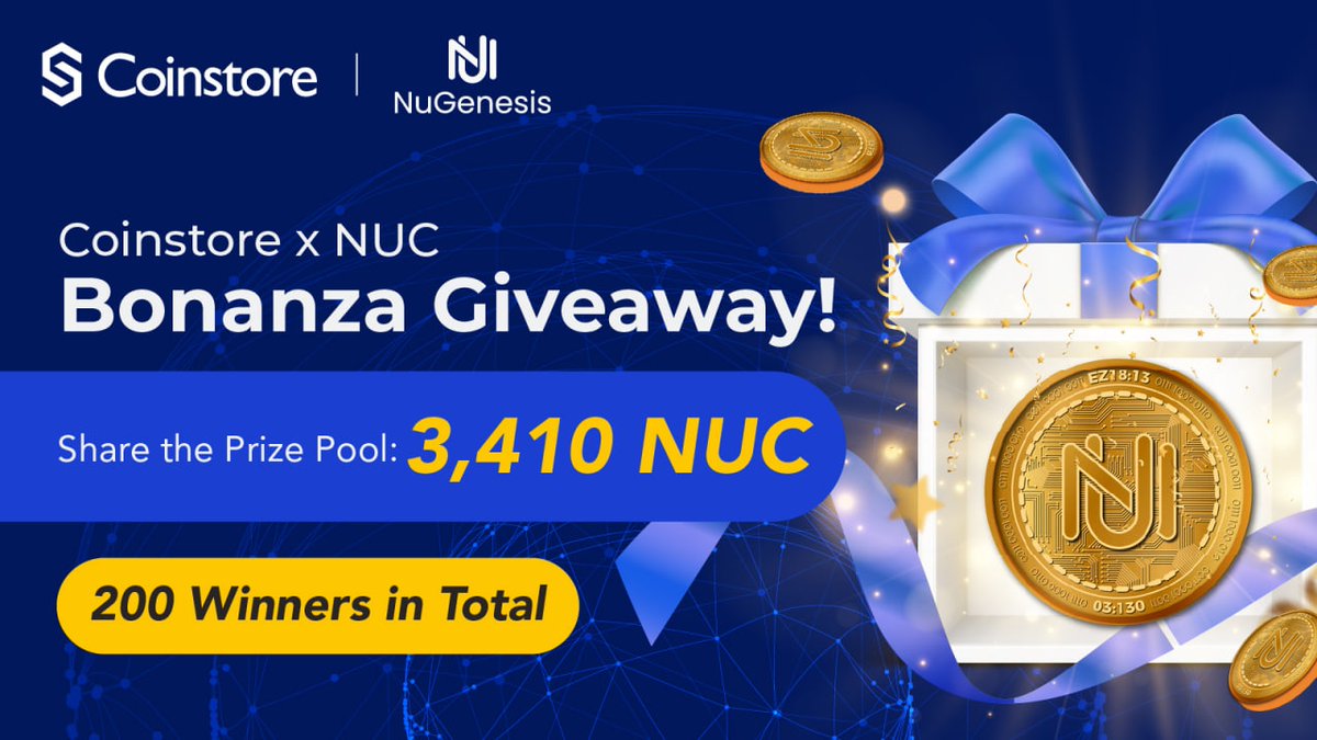 🎉Coinstore x NUC Bonanza Giveaway 🏆 Complete all tasks, win 3️⃣,4️⃣1️⃣0️⃣NUC Tokens ⌛ Until 4th May 12PM UTC+8 ✅ Invite friends get more points! 🔔 Join now »» gleam.io/zj1nt/-coinsto… «« #Coinstore #Giveaway #Airdrop #NUC
