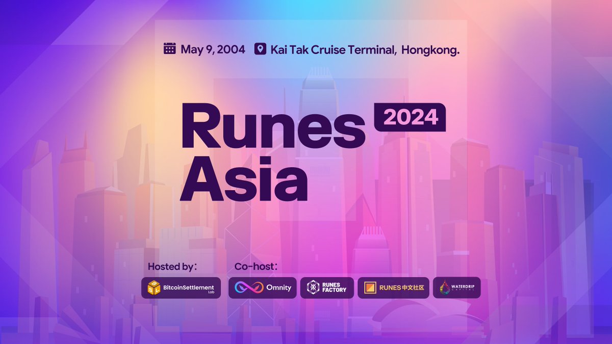 🔔 Omnity at Runes Asia '24! Join us as Omnity participates in the upcoming Runes Asia 2024 Summit hosted by #Bitcoin Settlement Lab. @louisliubj, Omnity's founder, will represent us in this event focused on #Runes ecosystem development. 🗓️ Save the date: May 9th!