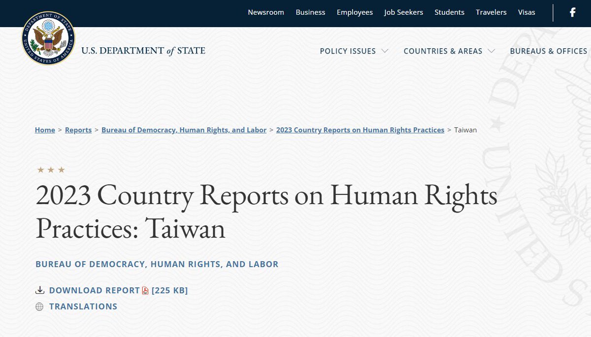 It's a source of pride to see #Taiwan recognized in #US Human Rights Report for our democratic governance & dedication to freedoms and human rights. By collaborating with like-minded democratic allies, we’ll persist in strengthening our civil society & enhancing its resilience.