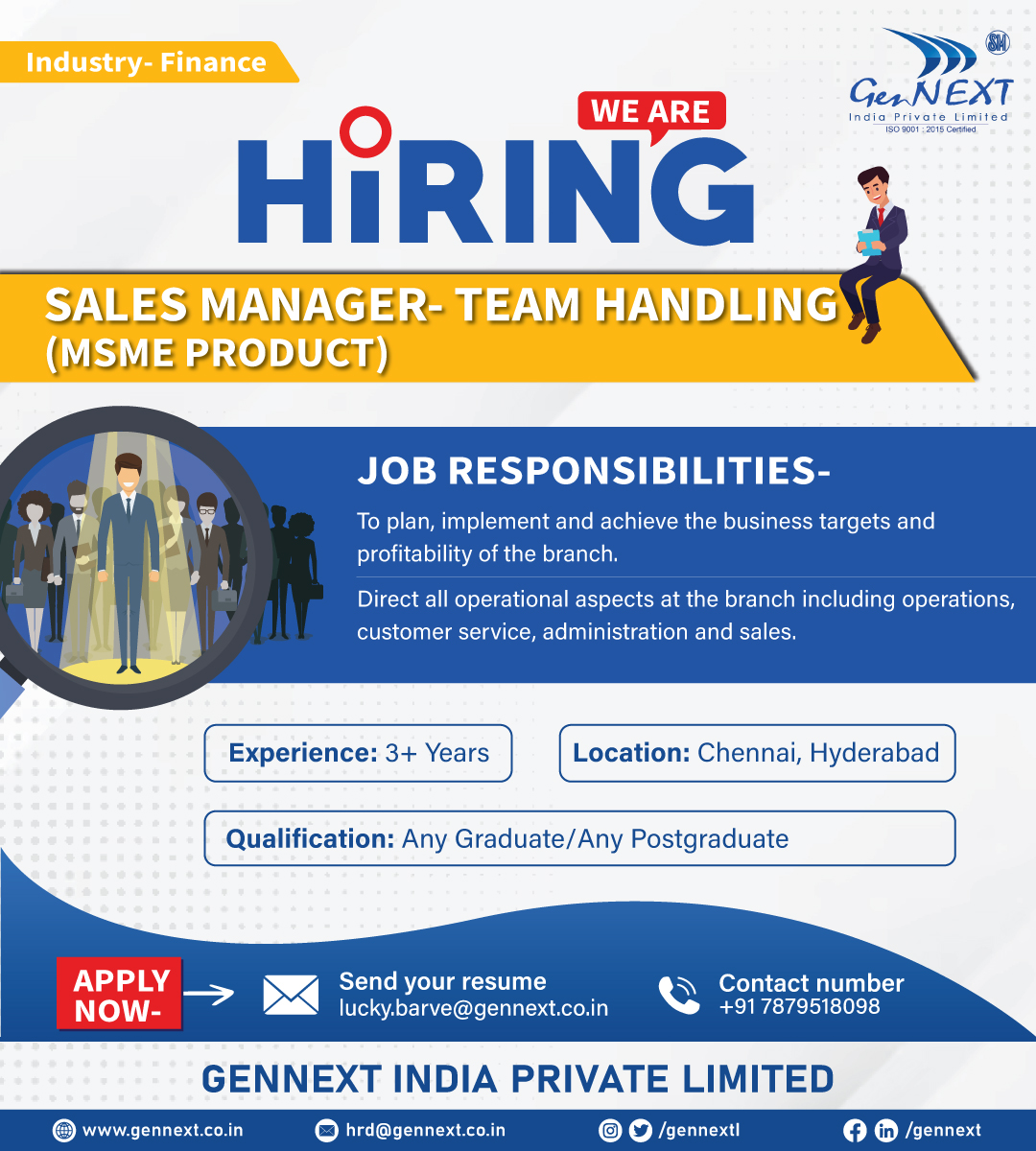 #UrgentHiring 💼📢🎯

Position: Sales Manager- Team Handling (MSME Product)
Location: Chennai, Hyderabad

#SalesManager #TeamHandling #MSMEProduct #Graduate #Postgraduate #Chennai #Hyderabad #finance #hiringnow #jobsearching #gennextjob #gennexthiring #GenNext #hiring2024