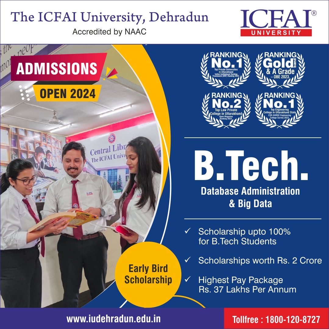 icfaidehradun's tweet image. 🎓 Exciting News! Admissions are now open for our B.Tech. program in Database Administration &amp;amp; Big Data!
👉 visit  iudehradun.edu.in/admissions/202…
📞 Toll-Free 1800-120-8727
#AdmissionsOpen #BTech #DatabaseAdministration #BigData #ApplyNow #ICFAI #icfaiuniversity