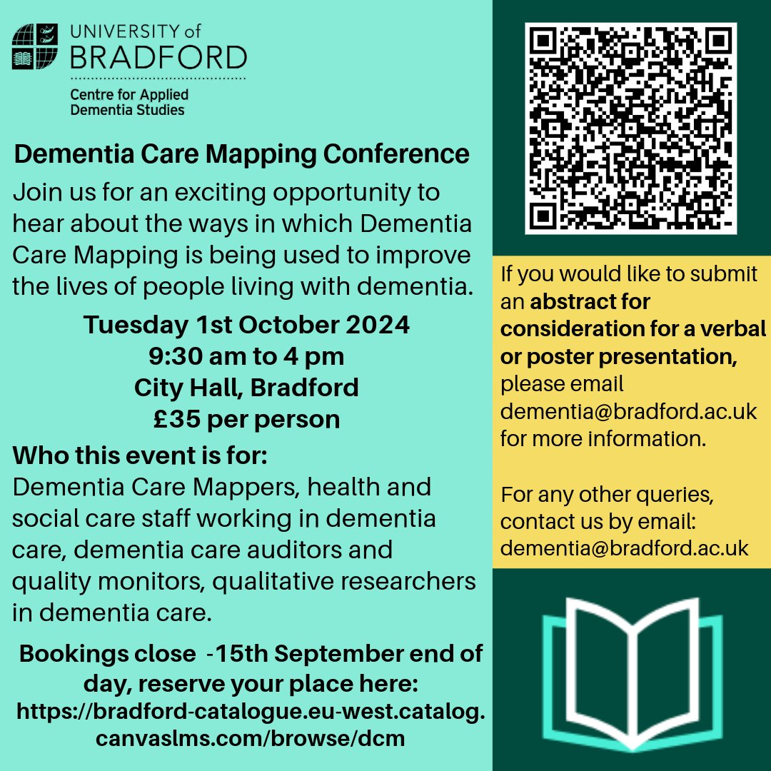 Join us at our first ever Dementia Care Mapping Conference! Hear about the ways that Dementia Care Mapping is being used to improve the lives of people living with #dementia. Information on submitting abstracts for consideration will follow shortly!