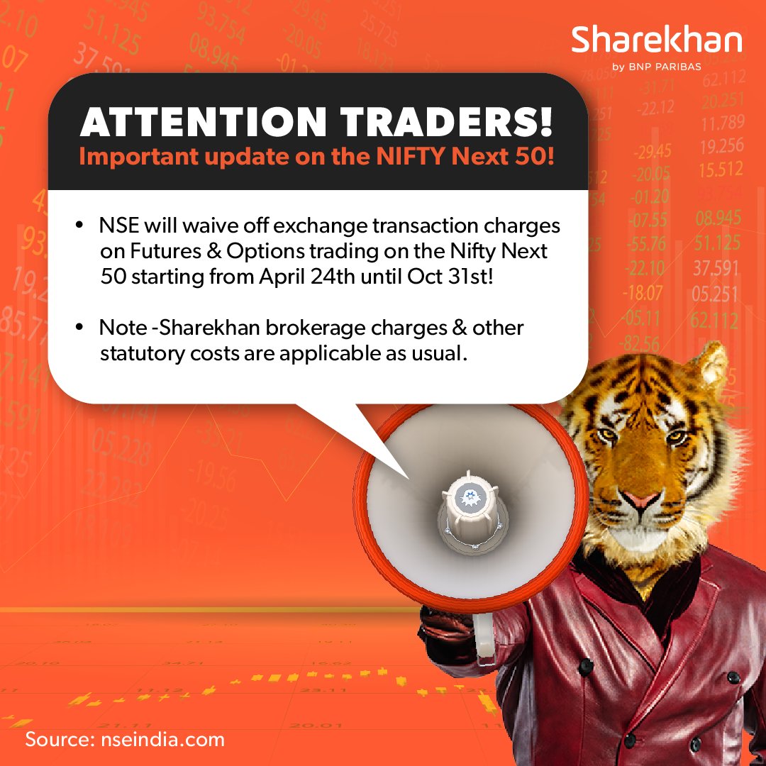 Big news, traders!

NSE launches the Nifty Next 50 today, to encourage more participation NSE has waived off transaction charges. 
Share this update with your other trader friends too.

@NSEIndia #NiftyNext50Index #NewOpportunities #NSE #DesignedForTheSerious #Nifty50