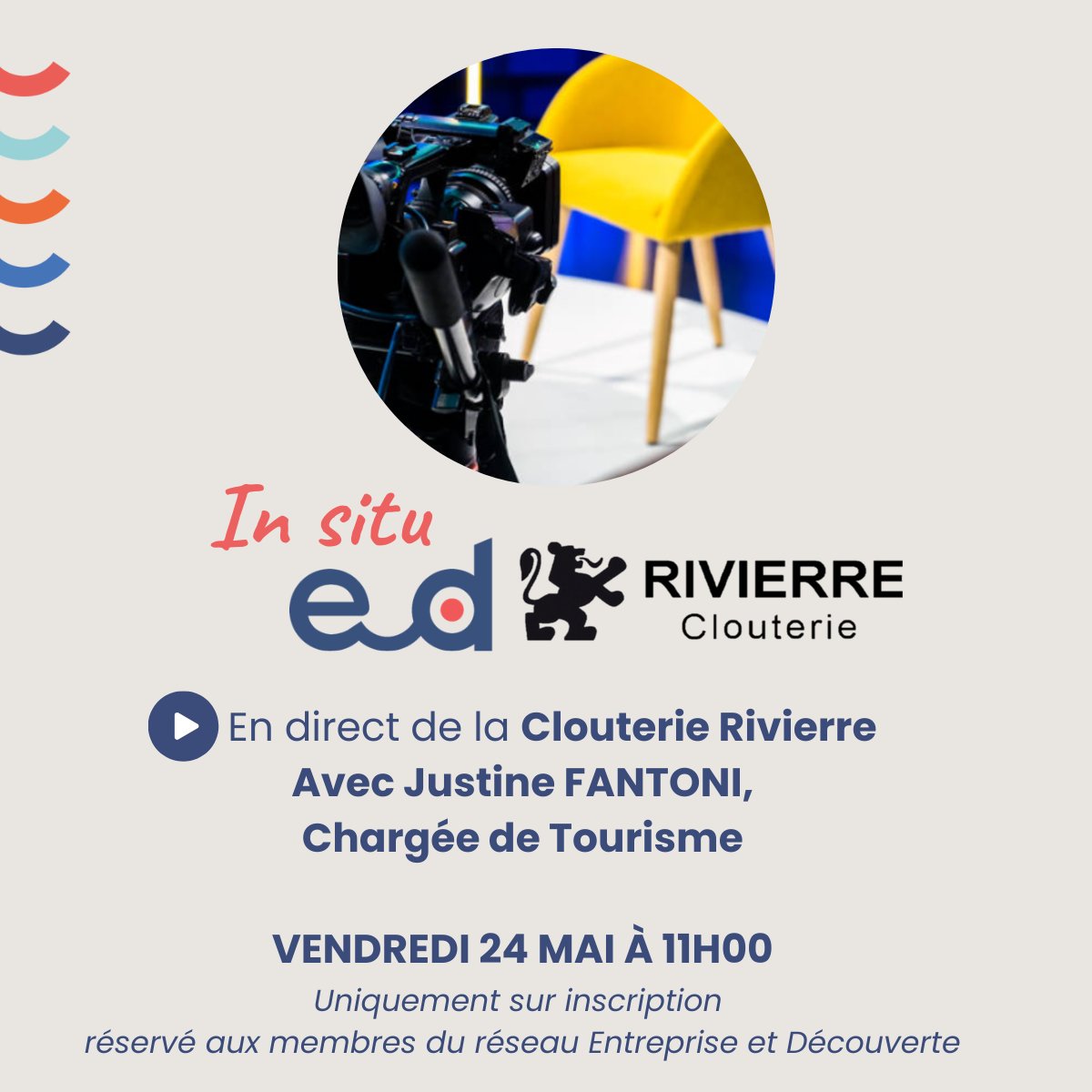 📢 J-1 mois avant la 1ère édition de notre nouveau rendez-vous “In Situ 📽” !
➡️ RDV le vendredi 24 mai à 11h en direct de la Clouterie Rivierre, pour découvrir le témoignage de Justine Fantoni, responsable des #visites. 
📝 Inscription : docs.google.com/forms/d/e/1FAI…