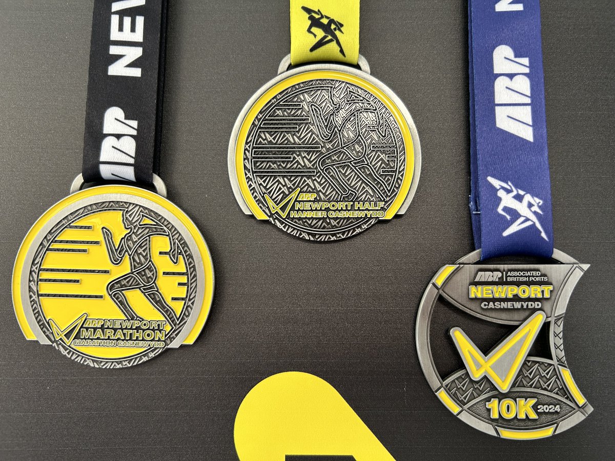 A look at the 2024 @ABP_WSSP Newport Marathon Festival medals 🥇 Which one will you be earning on Sunday?