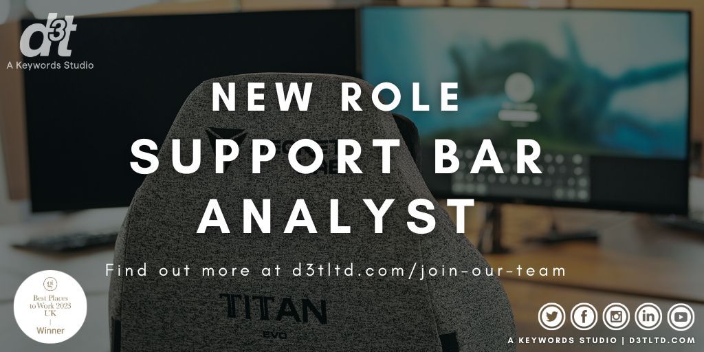 ⭐️ NEW OPPORTUNITY AVAILABLE ⭐️ ⠀ ⠀ We are looking for a Support Bar Analyst to join our growing IT team! ⠀ ⠀ This is a fantastic Game Development Job with a range of great perks and benefits! ⠀ ⠀ Find out more 👉 buff.ly/44hZoeP #hiring #GameDevJobs #ITJobs