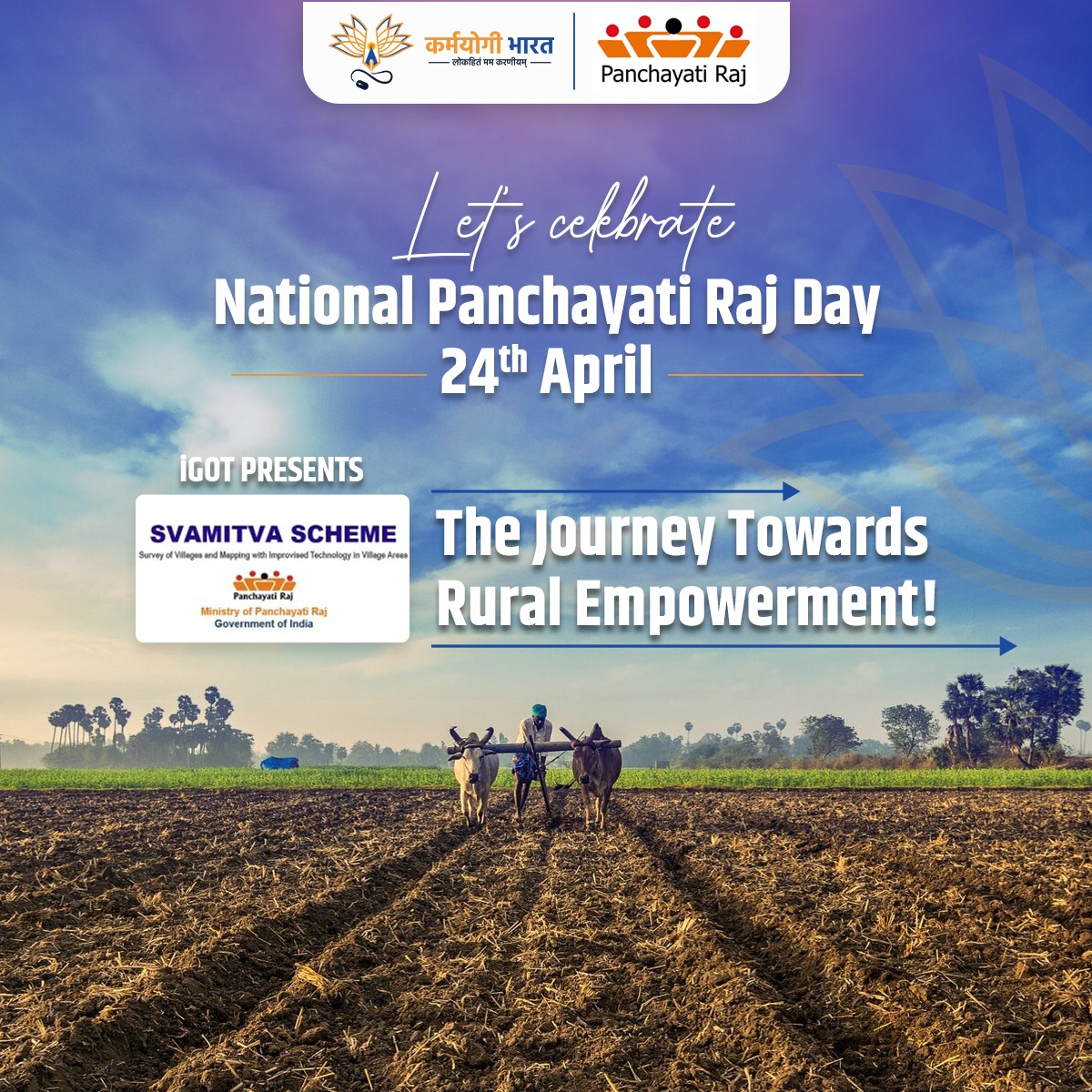‘The future of India lies in its villages’ - Mahatma Gandhi

On #NationalPanchayatiRaj Day, #iGOT brings a course on the ‘SVAMITVA’ scheme, covering the scheme’s fundamentals, objectives & its role in shaping the future of rural India - & contributing to an #AtmanirbharBharat.