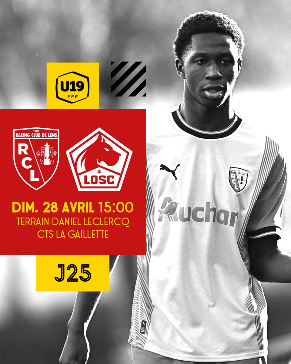 Pour voir plus haut 🔝 Les U19 du Racing recevront Lille lors de la J25 de championnat. Un match ouvert aux supporters dont l'entrée sera gratuite 👇 📅 28/04 🕝 15h00 🏟️ La Gaillette - accès via le parking du stade Blin ℹ️ lc.cx/kjE5ML #MadeInGaillette #RCLLOSC