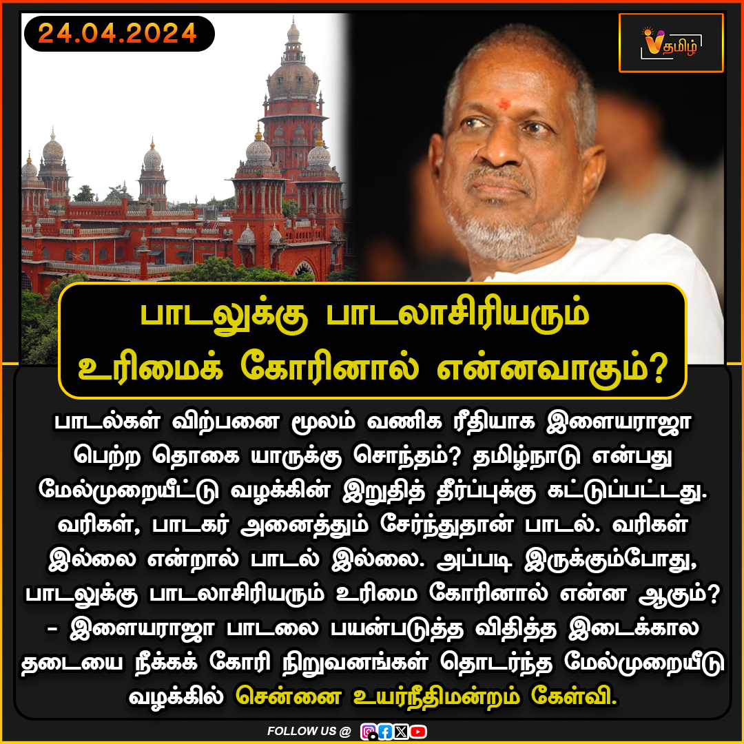 பாடலுக்கு பாடலாசிரியரும் உரிமைக் கோரினால் என்னவாகும்? | Ilayaraja | Madras High Court | Ilayaraja Songs
#விதமிழ் #vthamizh #vthamizhdigital #Ilayaraja #MadrasHighCourt #IlayarajaSongs