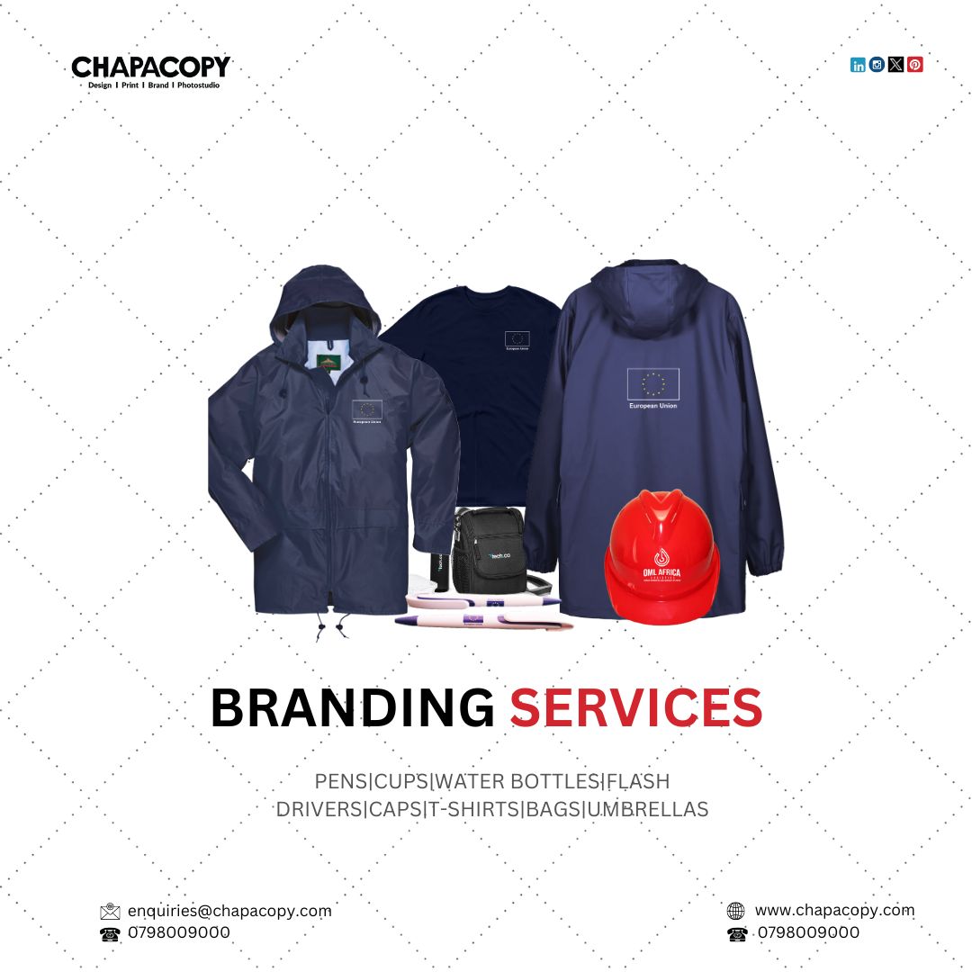 Chapacopy offers custom T-shirts, pens, bags, and caps for your brand. Contact us at 0798009000 or enquiries@chapacopy.com for all your printing and design needs.
#chapacopy #chapacopynearme #printshop #printshopnearme #printing #branding #design #branding #onlineprinting #tshirt