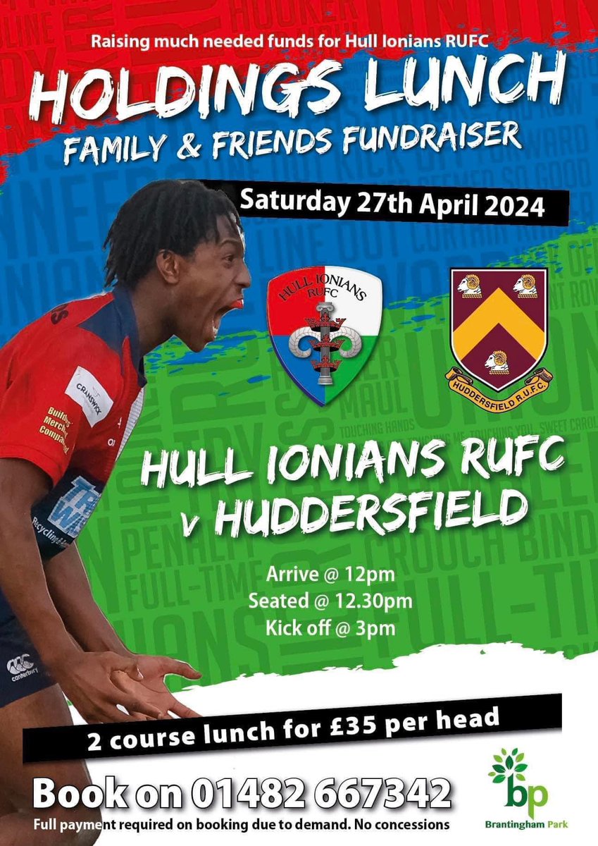 Huge weekend for Hull Ionians!! A must win game against Huddersfield to keep our Nat2N days alive. Let’s get down and support our club and our lads. See you there👏

Tables still available, see contact details in the graphic below for more info. #UpTheIs