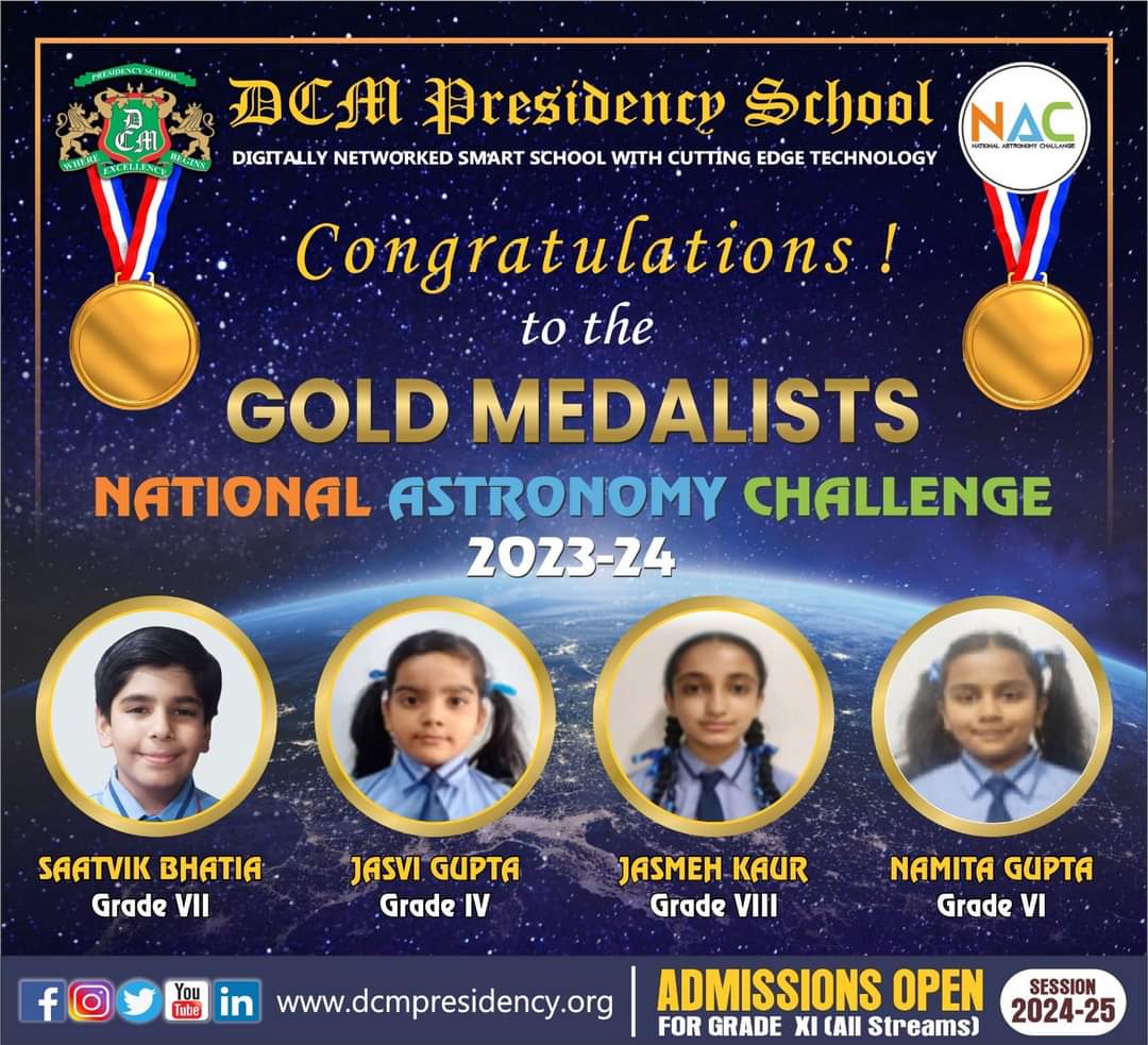 Congratulations to the Gold Medal winners of NAC , National Astronomy Challenge 2023-24.👏 Well done students . #BestSchoolInLudhiana #DCMP #astronomy