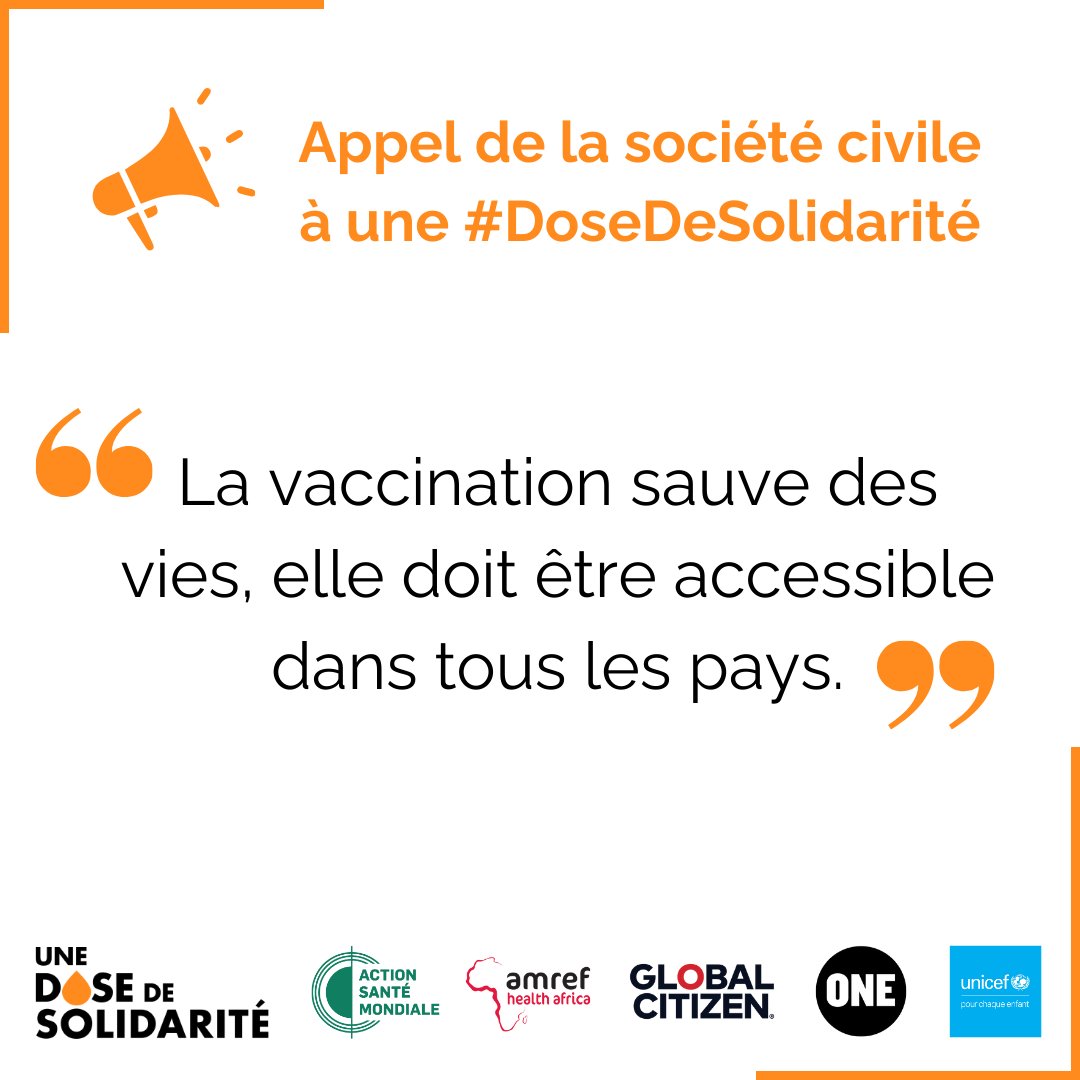 À l’occasion de la #SemaineVaccination, @GHAFrance, @AMREFFRANCE, @GlblCtzn, @ONE_Fr & @UNICEF_france appellent à une #DoseDeSolidarité. La 🇫🇷 doit continuer à investir dans la vaccination au niveau 🌏 et à soutenir @gavi_fr ! #LesVaccinsÇaMarche 🔗shorturl.at/uFW58 🧵⤵️
