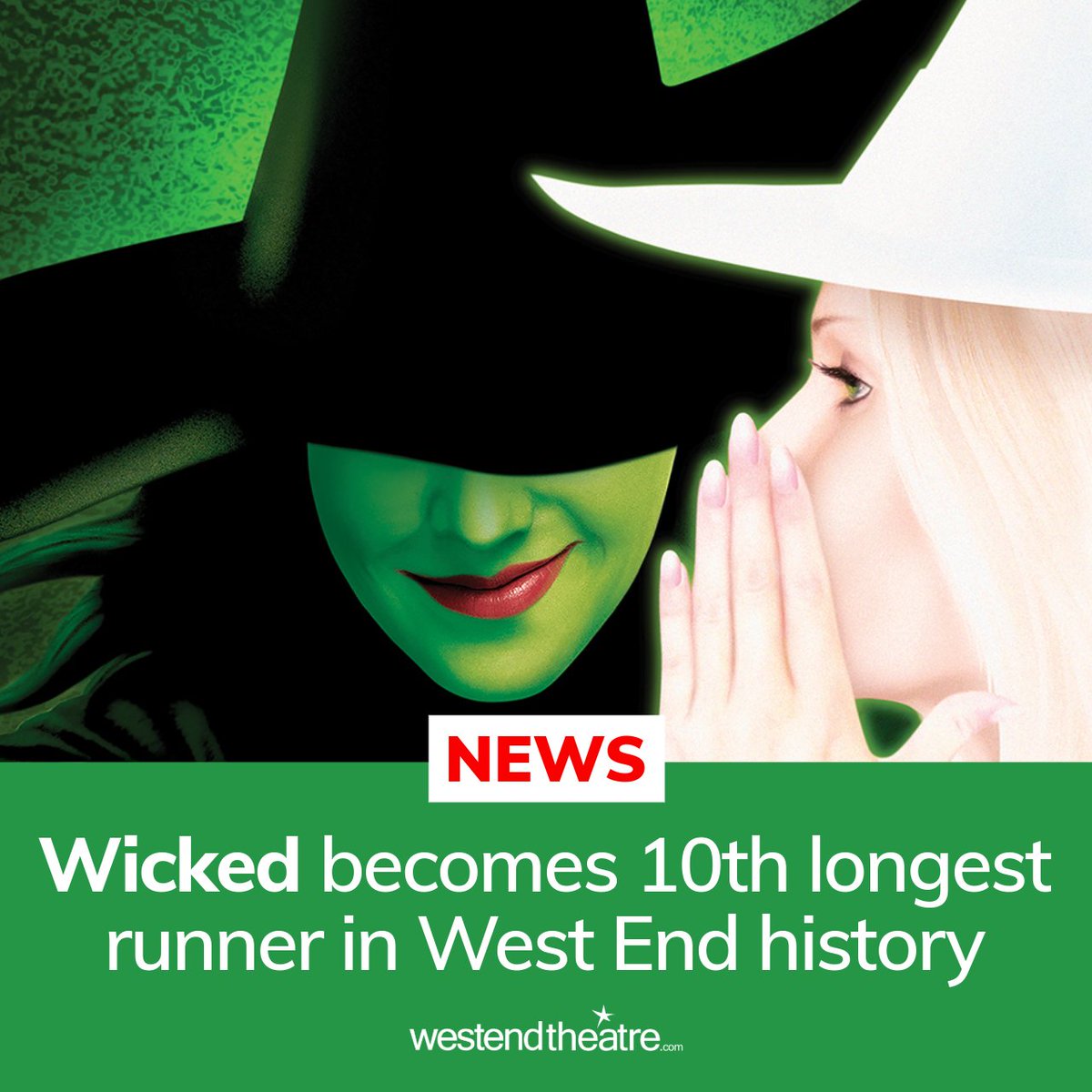 Breaking: WICKED hits West End milestone as 10th longest running West End show of all time #wicked @WickedUK Read more: westendtheatre.com/231633/