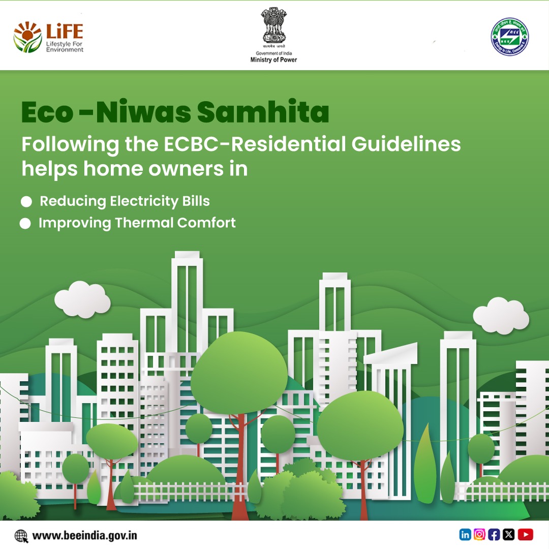 Have you read about the Eco-Niwas Samhita? An easy to adopt building code, it offers great cost savings to the home owners and contributes towards ushering a greener future. Read more about Eco-Niwas Samhita on beeindia.gov.in/en/eco-niwas-s… #EnergyEfficient #SustainableFuture