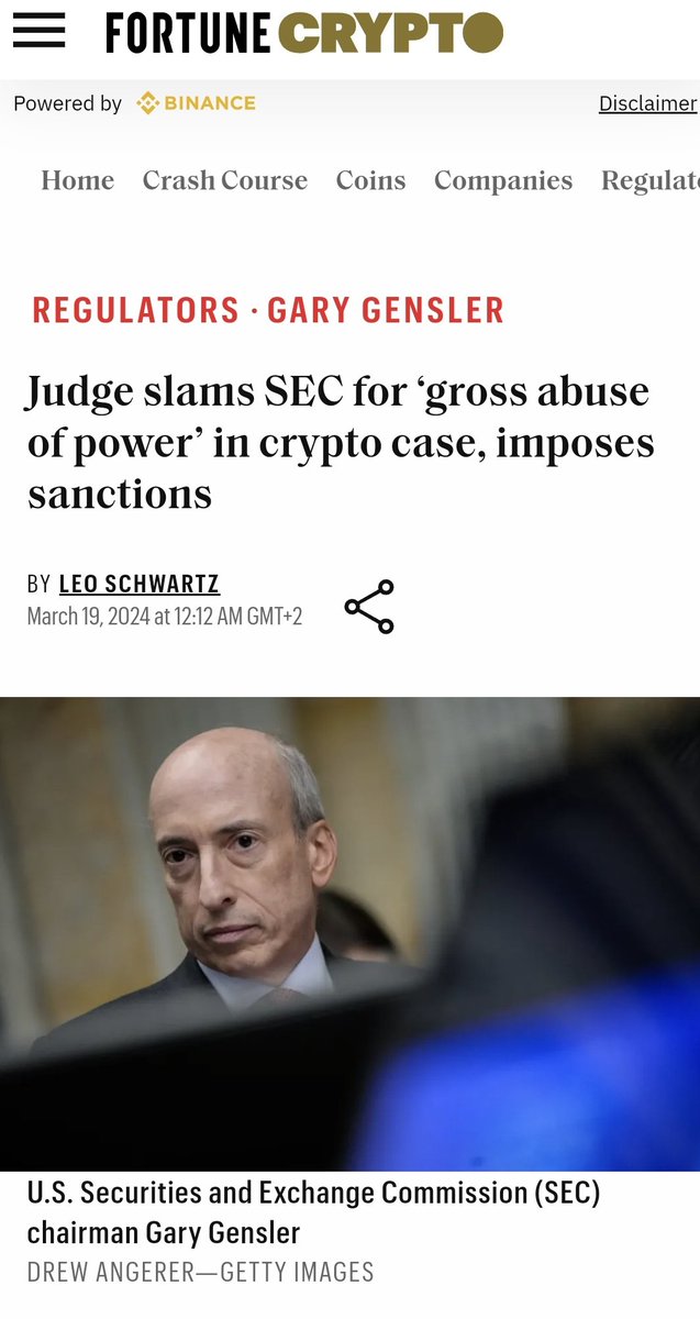 @WatcherGuru Gary Gensler and his gang are abusing power and twisting regulations in their unlawful war against everything crypto , they can delay us a little but the people will prevail 
#StandWithCrypto