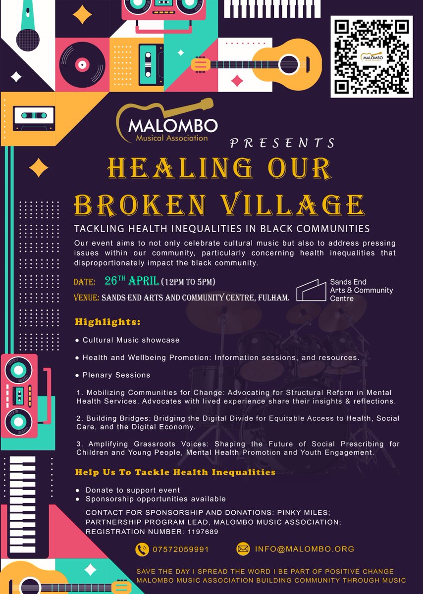 Excited to be attending the Malombo Musical Assoc. #Health #Inequality workshop at @SeaccFulham 
📅Fri 26th April
⏰12-5pm 
🏢@SeaccFulham (SW6 3EZ)

Offering #healthchecks. Aiming to tackle health #Inequality in Black communities. #community #wellbeing #CommunityChampion