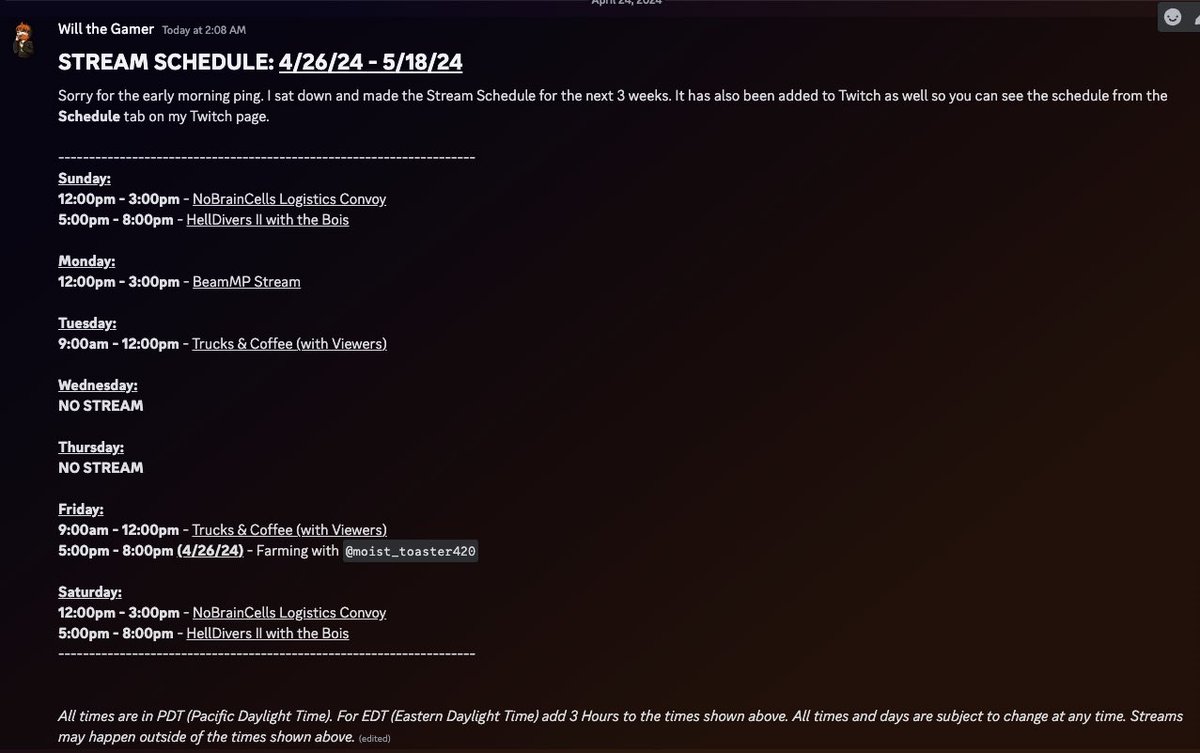 WilltheGamer8's tweet photo. NEW STREAM SCHEDULE!! https://t.co/zPot2IPLOb