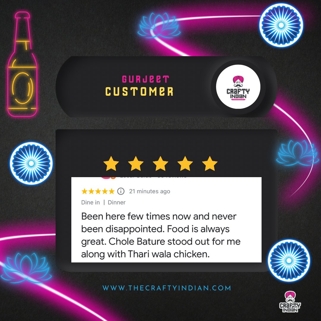 // ⭐️⭐️⭐️⭐️⭐️ REVIEW //

A great start to the week- thank you Gurjeet! 💖

#GetCrafty #Shipley #Saltaire #Bradford #Yorkshire #Indian #StreetFood #CraftBeer #Gin #Events #supportlocal #supportindependent