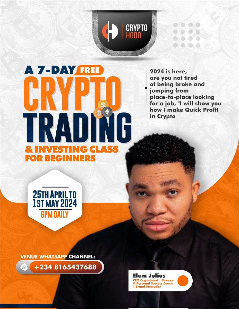 JuliusElum's tweet photo. The FREE newbies crypto class is cooked🚀🔥💰

The class is starting this Thursday.

Find more details of the class on the flyer.

The link to the CryptoHood WhatsApp channel is on the comment section. https://t.co/UOFpY5ujfy