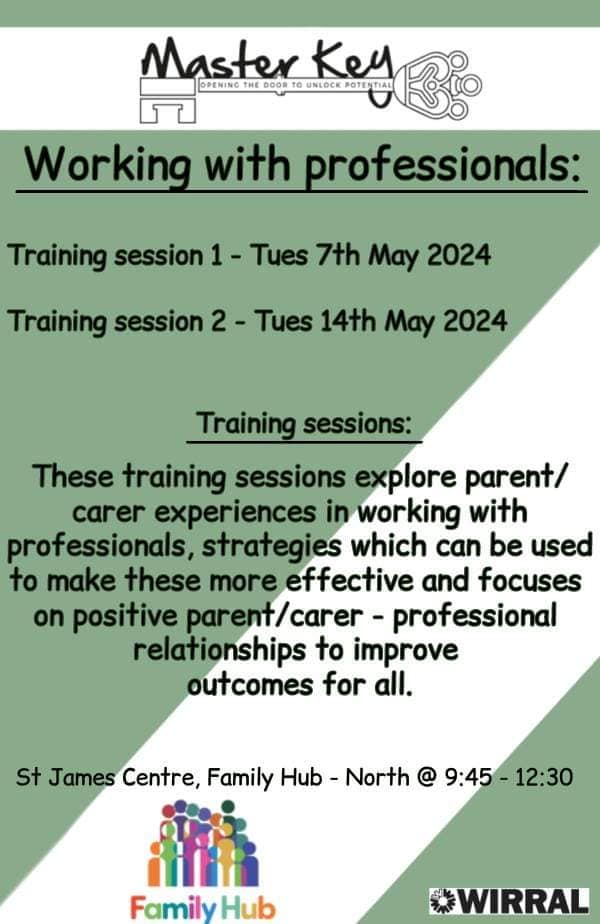 MasterKey have FREE courses for Parents and Carers in the upcoming months,on how to have the best relationship with professionals working with your children.There's also a workshop on Autism in girls. To book on follow the links below:bit.ly/4b7zoVU #wirralparents