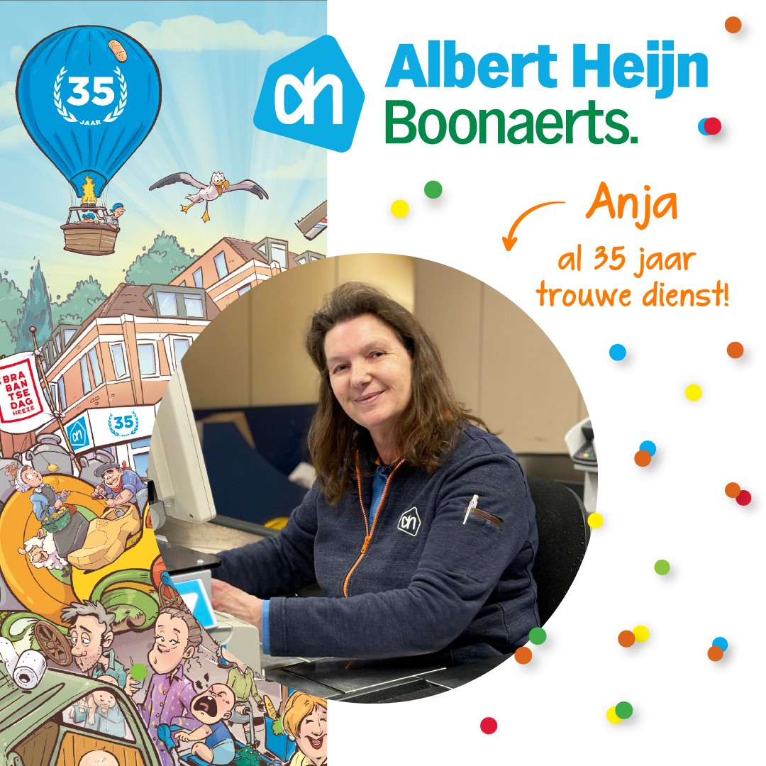 🌟🎉 𝐀𝐧𝐣𝐚 𝐯𝐢𝐞𝐫𝐭 𝐡𝐚𝐚𝐫 𝟑𝟓-𝐣𝐚𝐫𝐢𝐠 𝐣𝐮𝐛𝐢𝐥𝐞𝐮𝐦 𝐛𝐢𝐣 𝐨𝐧𝐬! 🎊
Anja, namens het hele team van AH Boonaerts, willen we je van harte feliciteren met deze indrukwekkende mijlpaal! 🎈🎉 Bedankt voor je inzet, vriendelijkheid en toewijding gedurende al die jaren.