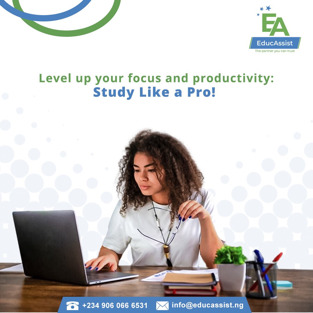 Boost focus and productivity for effective studying! 📚✨ 

#StudyAbroad #EducAssistNG
#EducationalConsultancy
#GlobalEducation