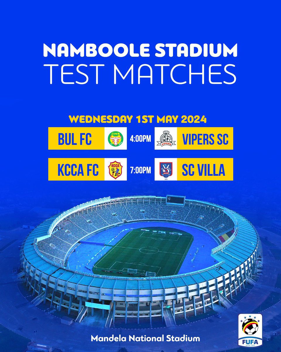 Mandela National Stadium will host a #StarTimesUPL double-header on May 1st featuring BUL vs. Vipers and KCCA vs. Villa, as part of the stadium's test events ahead of its official reopening. @CAF_Online mandates such tests before granting approval for international game hosting.