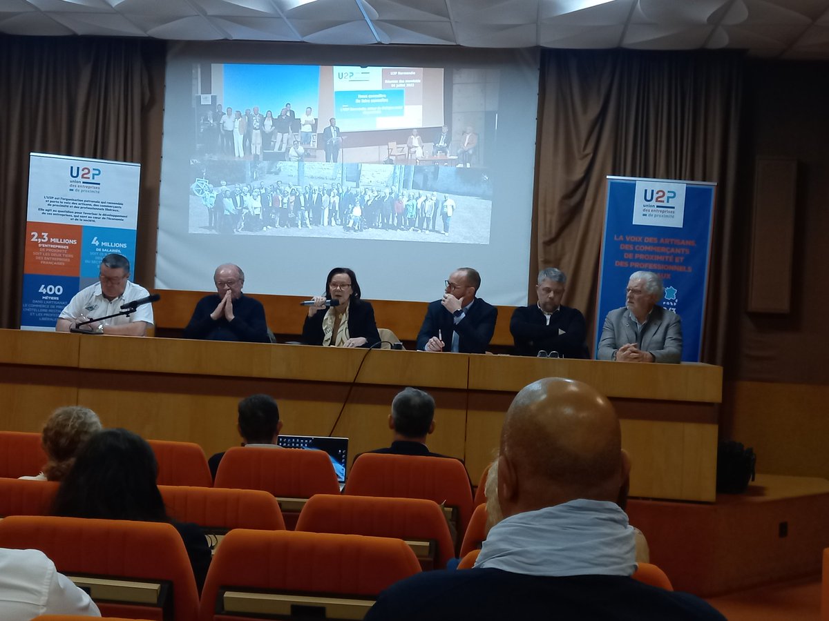 CAPEB76's tweet photo. L´#U2P 76 et la #CAPEB 76 participent ce matin à  l´assemblée générale de l´U2P Normandie à  Caen. L'occasion de présenter l'ensemble des actions réalisées en 2023 au bénéfice des artisans, des commerçants de proximité et des professionnels libéraux. https://t.co/dIMOsNgrOZ
