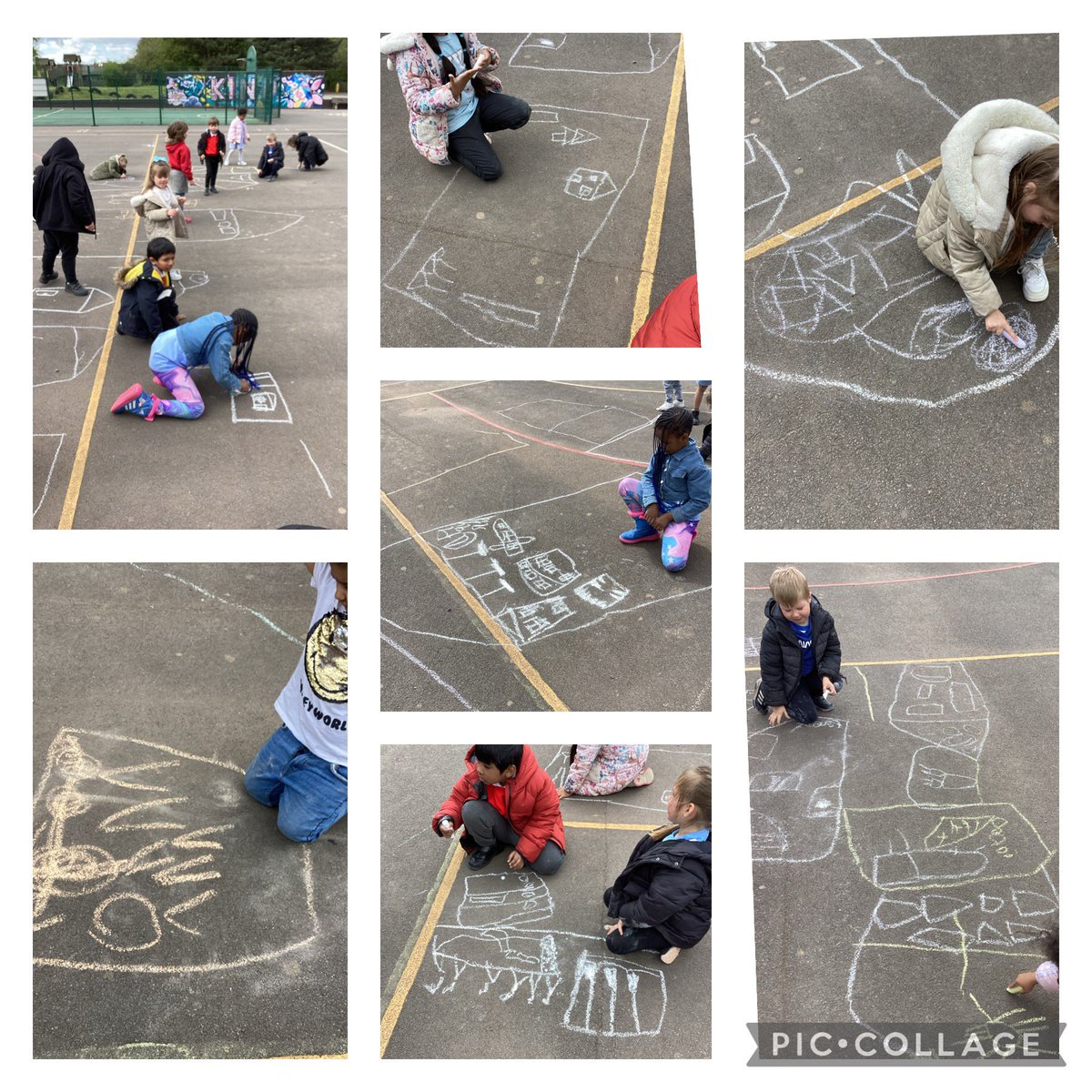 Practising our map skills by drawing key features of our school with chalk! #trynewthings #jcway #year1