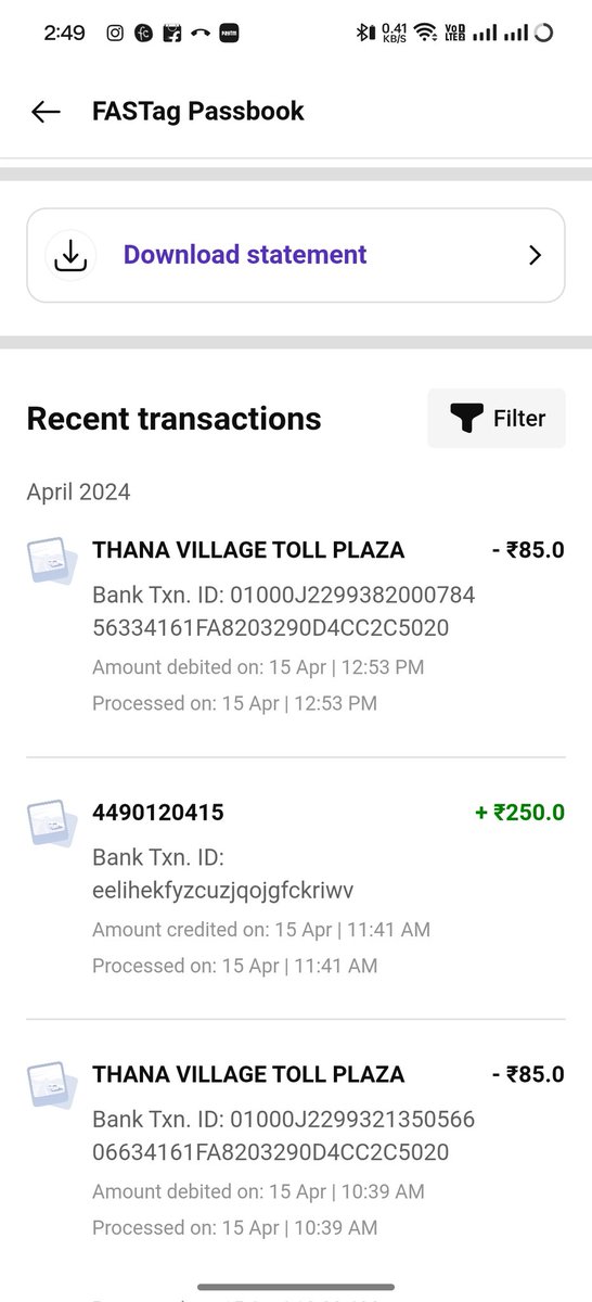 ayzxparth's tweet photo. Toll Tax was deducted twice without crossing the toll on 15th April.

TOLL NAME- THANA VILLAGE TOLL PLAZA
Raised the complaint many times but no response. 
Complaint ID- 171387183406

Concerned authorities please look into matter and resolve ASAP.
@QuikWallet 
@NHAI_Official https://t.co/wACIS9Y3Tg