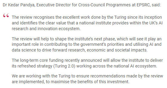 A new review outlines the impact and value of the <a href="/turinginst/">The Alan Turing Institute</a> and sets out recommendations to build on its success and guide its next phase. More: orlo.uk/qunac