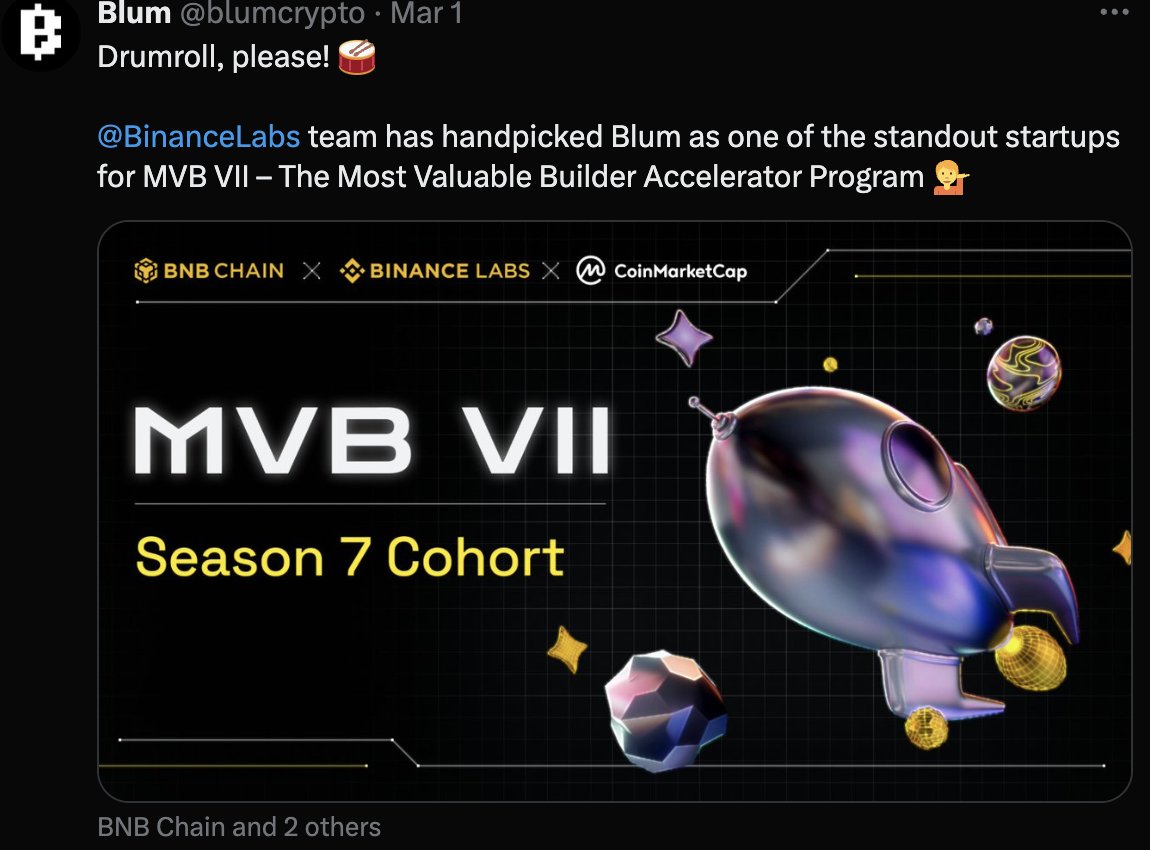 cryptosxd's tweet photo. BLUM 

Binance  MVB VII winner

They have their own tg mini app (Clicker)

1. Log into the bot
2. Set up your account
3. Hit that Farm button
4. Come back in 8 hours to collect your points

https://t.co/bOXBLusNdw

#NOTCOIN #NotcoinGame #Airdrops #AirdropSeason #airdrop #MemeFi https://t.co/3lWiL34Y0r