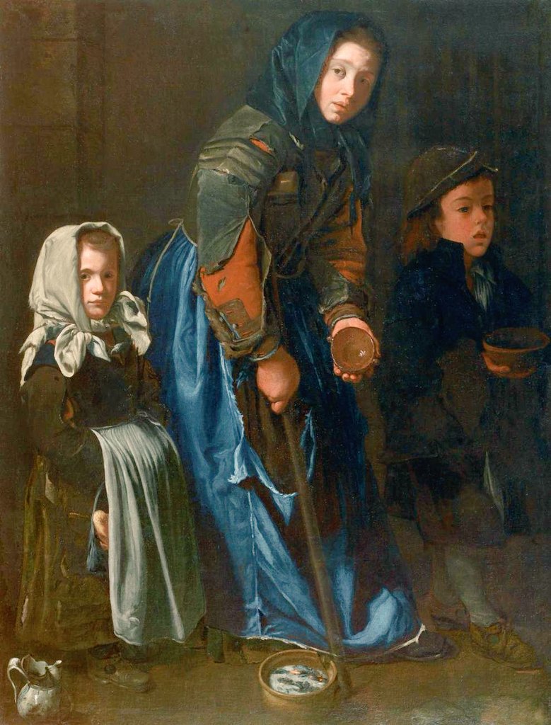 Master of the Blue Jeans (Italian Painter, Active 1680-1700) Woman Begging with Two Children