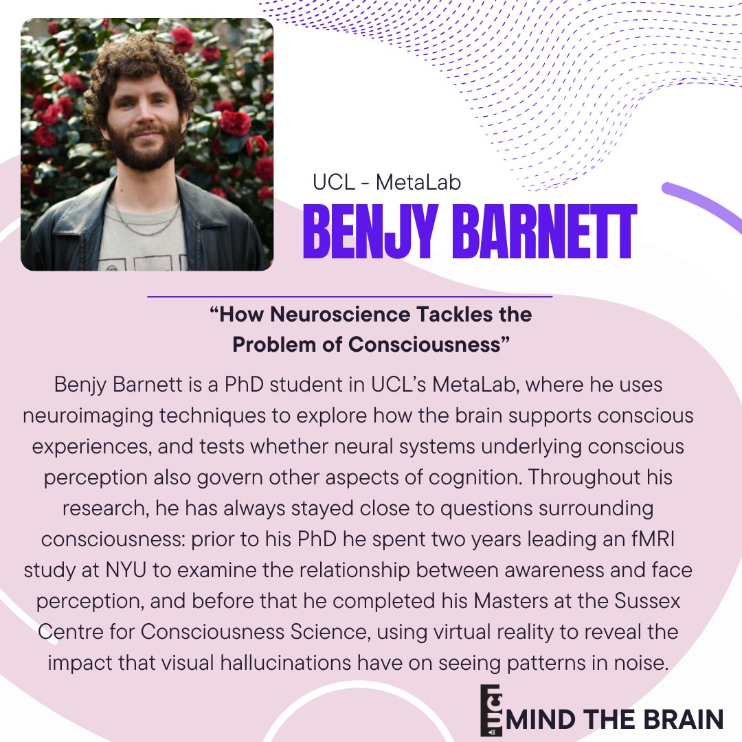 🥁🧠 Excited to announce our first speaker: Benjy Barnett! Join us on the 15th of June to delve into “How Neuroscience Tackles the Problem of Consciousness”. Buy your early bird tickets from the link in our bio! 🐦 Stay tuned as we reveal more exceptional speakers! 👀 #UCL