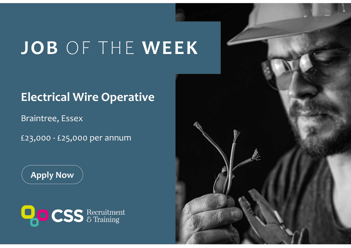 𝐉𝐨𝐛 𝐎𝐟 𝐓𝐡𝐞 𝐖𝐞𝐞𝐤 💥

​CSS Recruitment are looking for an Electrical Wiring Operative to join one of our clients fast growing team based in Braintree, Essex 👇

If this sounds like an ideal job for you, apply now 👉 csspeople.co.uk/job/electrical…

#JobOfTheWeek