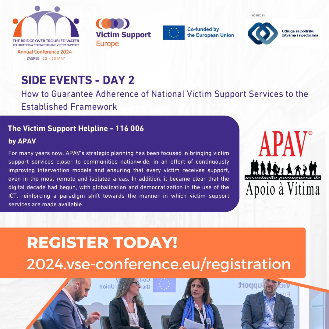 Introducing #VSEAC2024 day 2 side events! 🫱🏻‍🫲🏽 Continuing from day 1, this group of workshops will help solidify knowledge. Register now: 2024.vse-conference.eu/registration/ Learn more: 2024.vse-conference.eu #VictimSupportEU @NPC_116006 @NATALisrael @brottsofferjour @APAV_Online