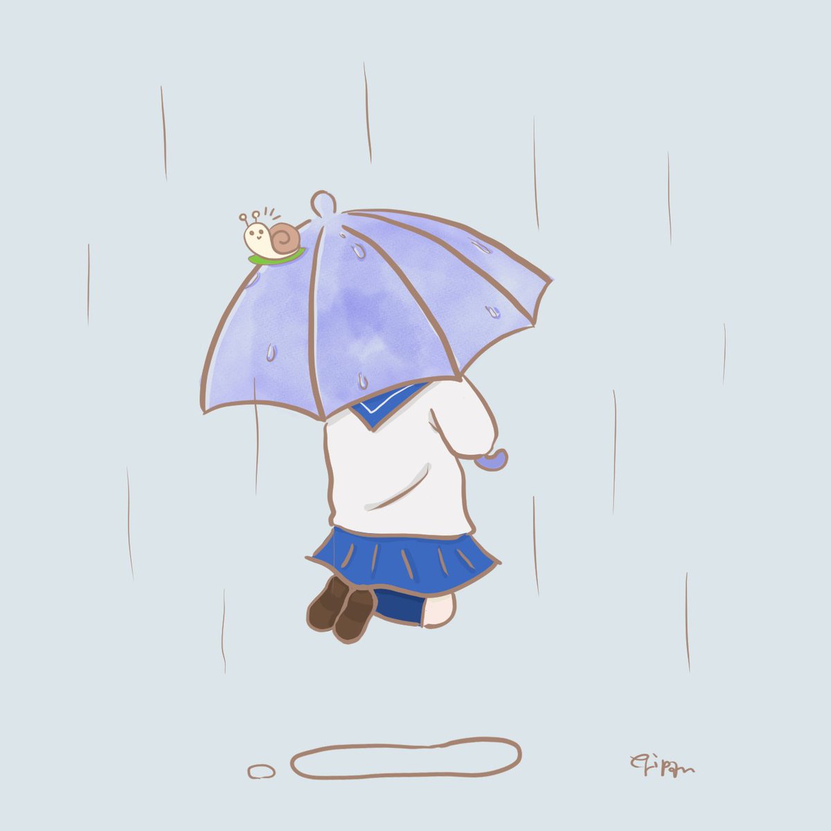 雨続くね☔

#雨 #イラスト #カタツムリ #女の子