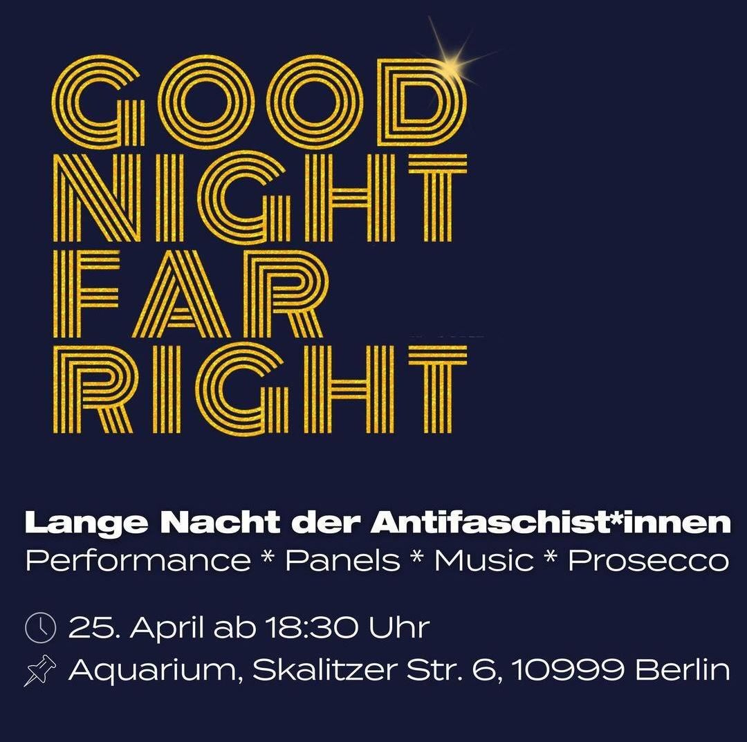 Good Night Far Right 💥 Die lange Nacht des Antifaschismus der @rosaluxstiftung. Um 19.30 Uhr spreche ich mit @bjornih @MaleneGuergen & @FantonHugo über „Transnationale Perspektiven auf Autoritarismus und extreme Rechte“. Kommt vorbei: gleft.de/5zT