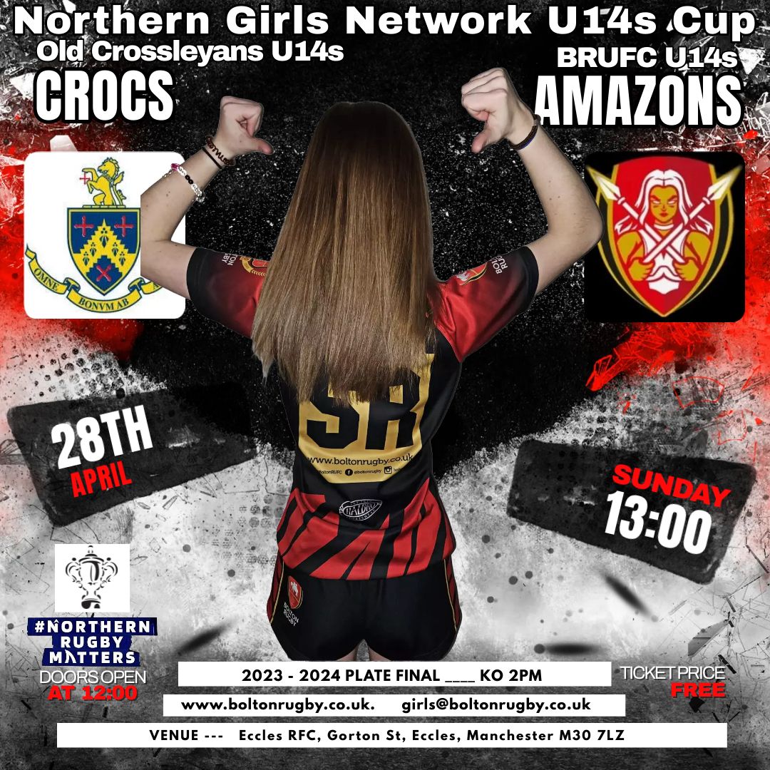 The Amazons u14s girls are playing in the @gmgirlsnetwork U14s Cup finals this Sunday at Eccles RFC playing Old Crossleyans RUFC, kick off 2pm.
The Amazons u12s are also at Eccles for a pitch up & play on Sunday.
Good luck girls!

#girlsrugby #bolton #boltonrufc #boltonrugbyclub