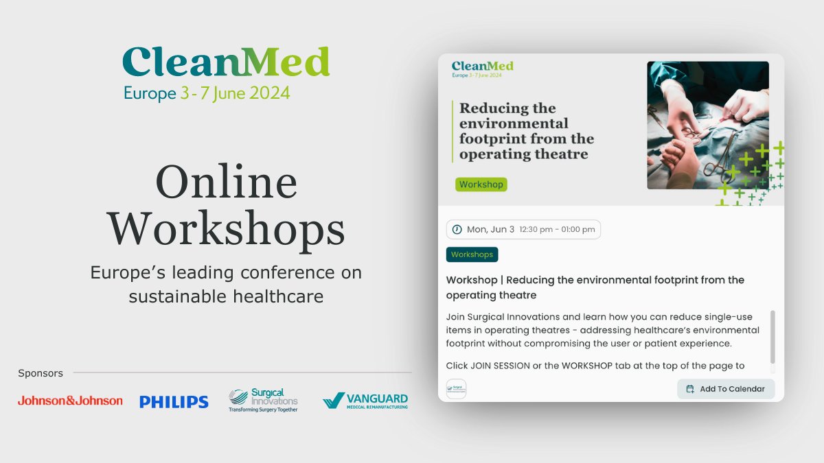 In our latest update to the conference agenda, we have added a series of online workshops designed to connect you with other attendees and facilitate a meaningful exchange of ideas. ⏰ There is less than 2 months to go until we kick off CleanMed Europe! events.hubilo.com/cleanmed-europ…